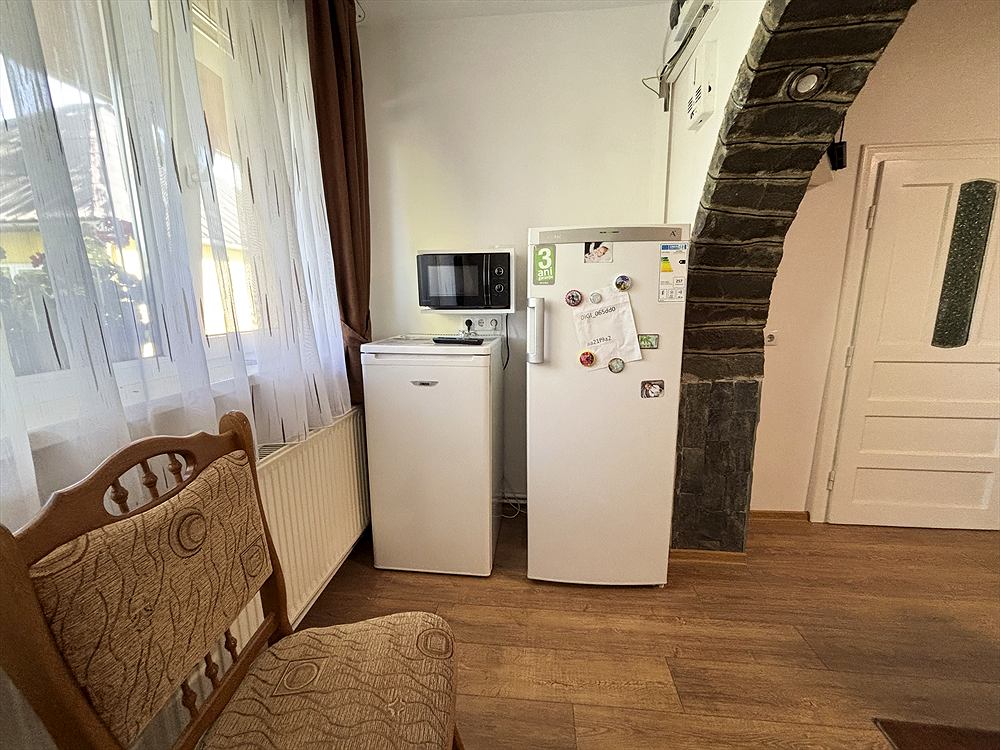 Hűtőszekrény és mikrohullámú sütő a konyhában — Vakaria Apartman